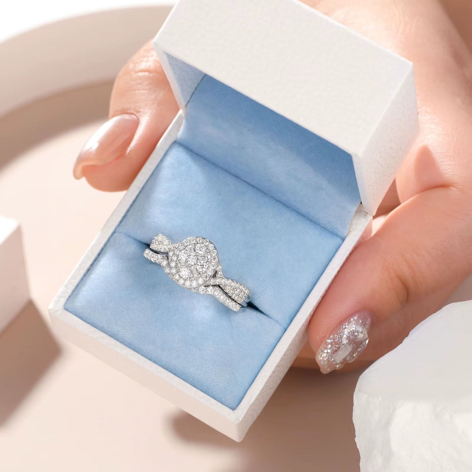925 Sterling Silver Wedding Rings Set for Women Oval Halo Cubic Zircon Bridal Engagement Ring Jewelry Gift