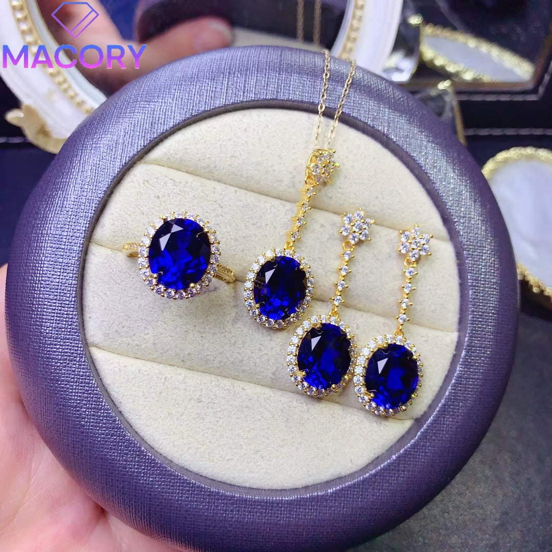 925 Sterling Silver Set Ladies Sapphire Jewelry Set Elegant Jewelry Free Shipping Promotional Necklace Christmas Wholesale
