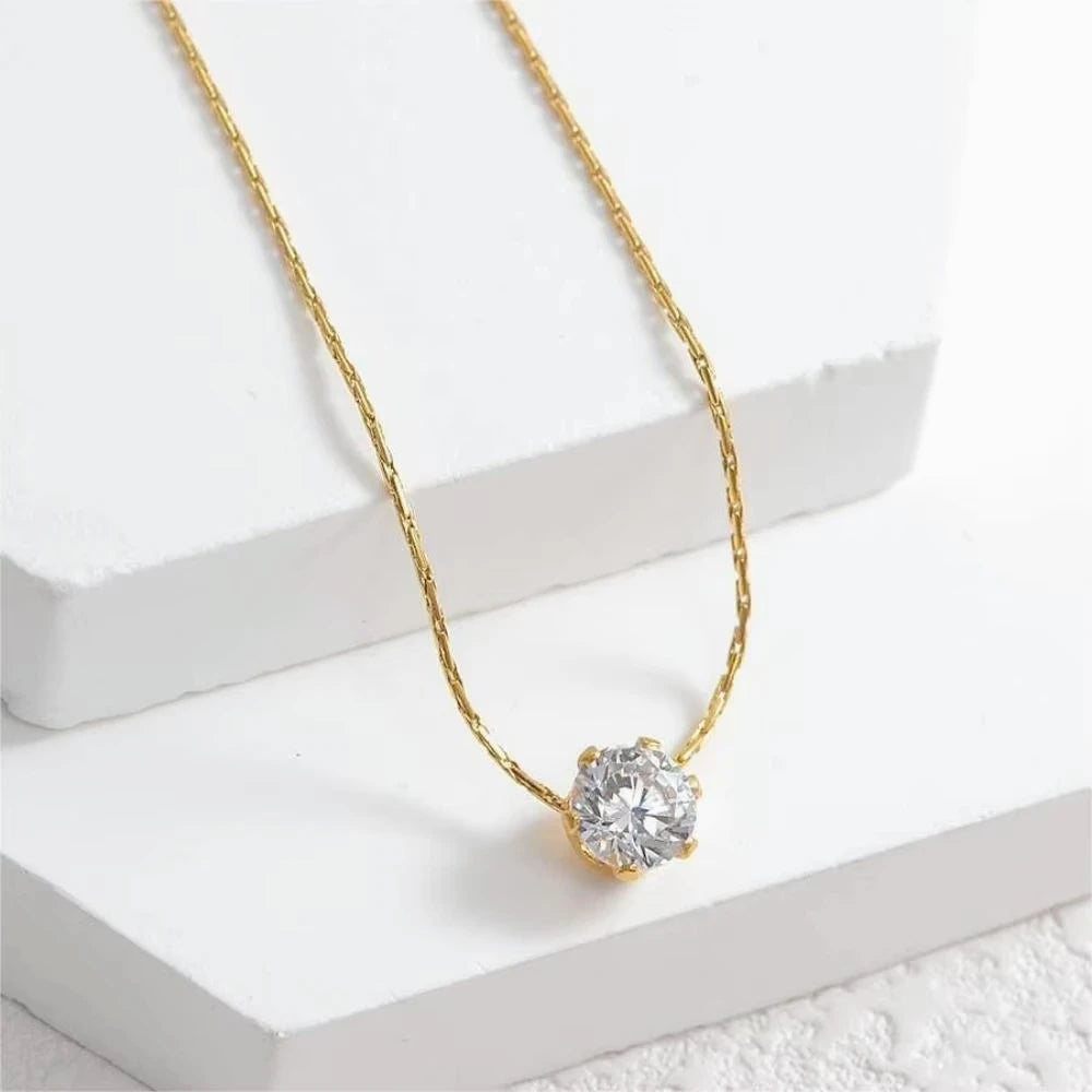Mariasz Minimalist Gold Color Stainless Steel Heart Dainty Classic Zircon Charm anti Tarnish Chain Necklace for Women Jewelry