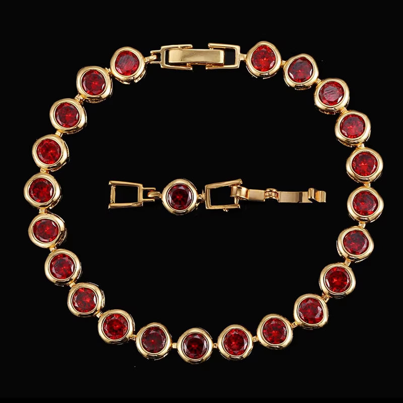 Pera Gorgeous Design Gold Color round Shape Purple Cubic Zirconia Stone Charm Link Bracelets Wedding Jewelry for Women B020