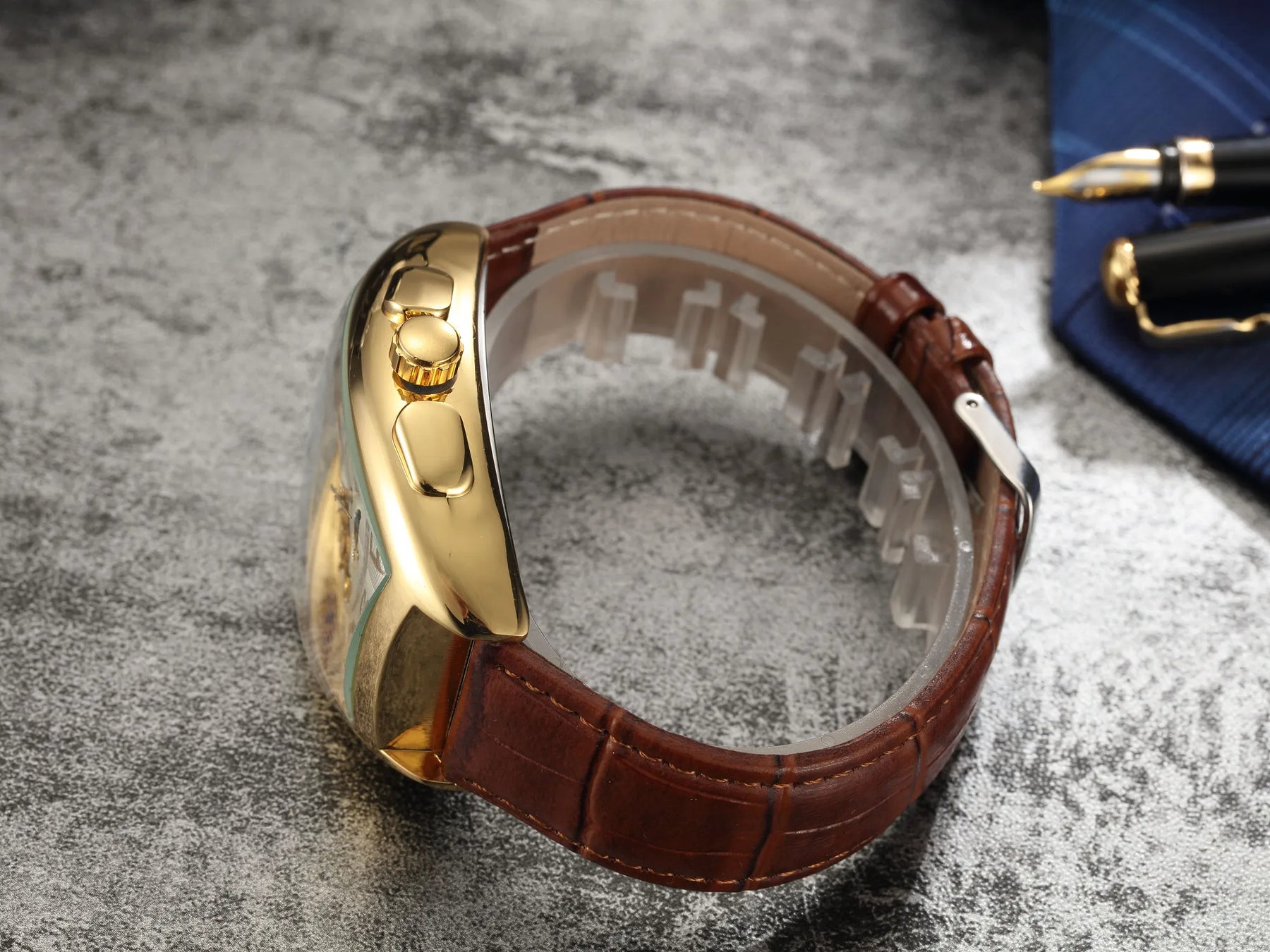 Top Fashion Luxury Gold Watch Men Mon Phase Tourbillon Watches Small Seconds Automatic Mechanical Wristwatches Reloj Hombre 2023