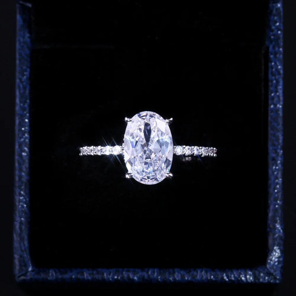 Dainty Female Rings 925 Sterling Silver AAA Oval Cubic Zircon Rings for Women Promise Love round Moissanite Wedding Jewelry