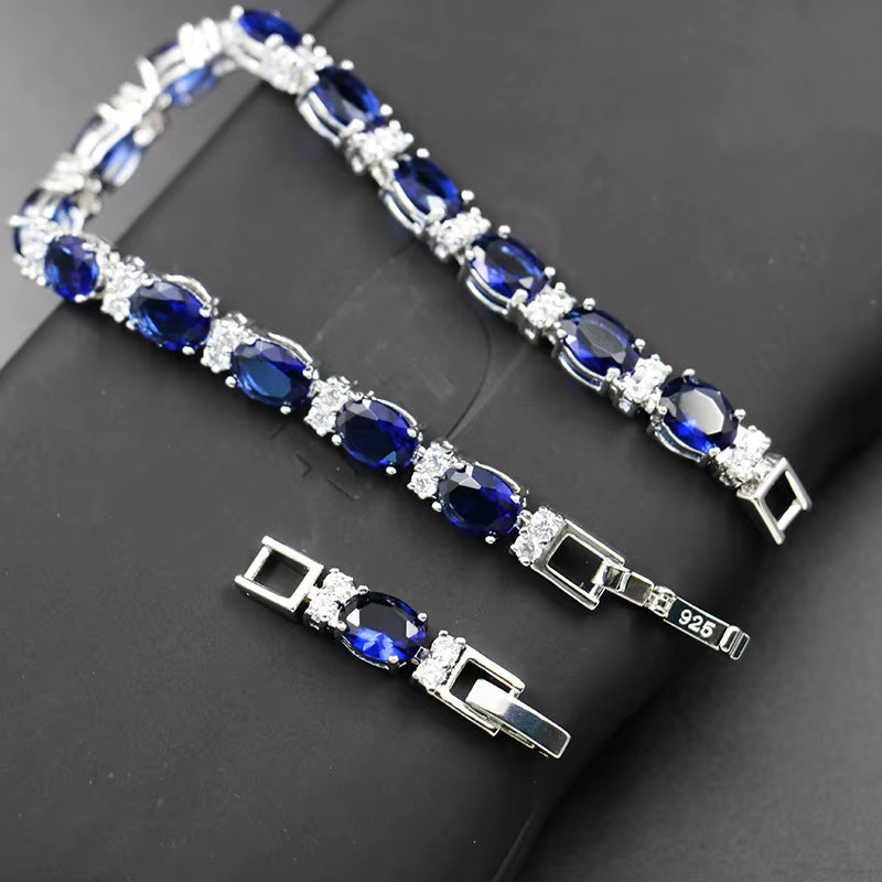 Fashion Hand Jewelry Geometry Gemstone Bracelet for Women Delicate Artificial Sapphire Female Accessory for Wedding