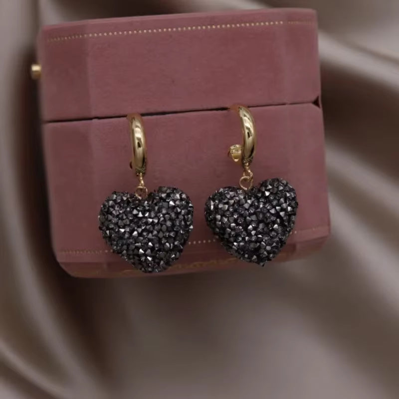Korean New Design Fashion Jewelry Grey Love Crystal Pendant Earrings Elegant Women'S Evening Party Accessories