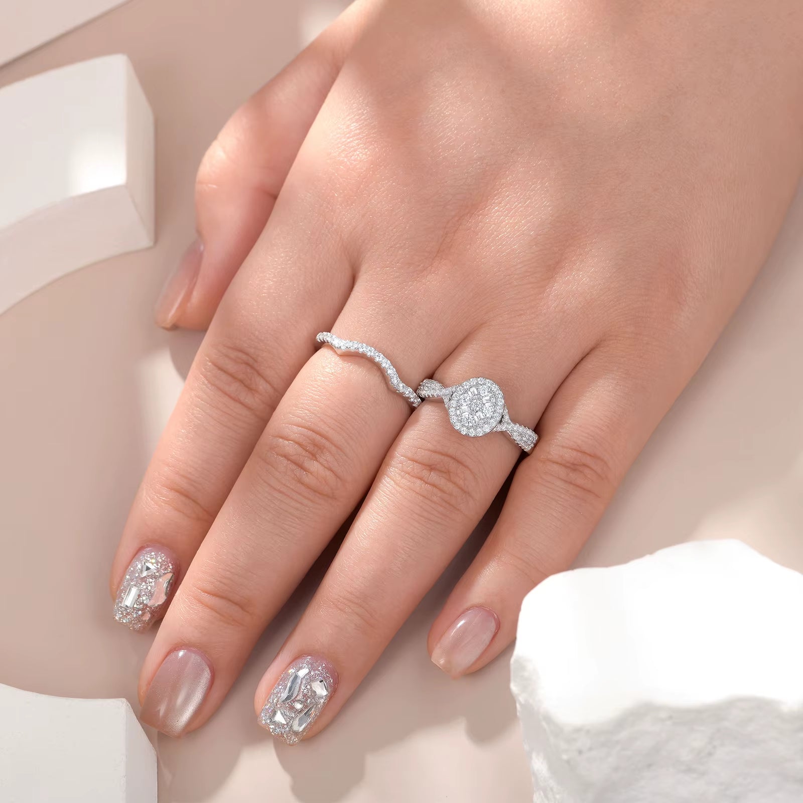 925 Sterling Silver Wedding Rings Set for Women Oval Halo Cubic Zircon Bridal Engagement Ring Jewelry Gift
