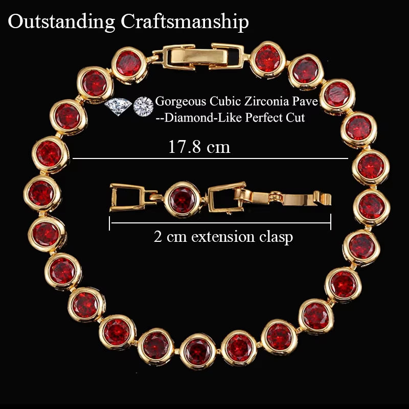 Pera Gorgeous Design Gold Color round Shape Purple Cubic Zirconia Stone Charm Link Bracelets Wedding Jewelry for Women B020
