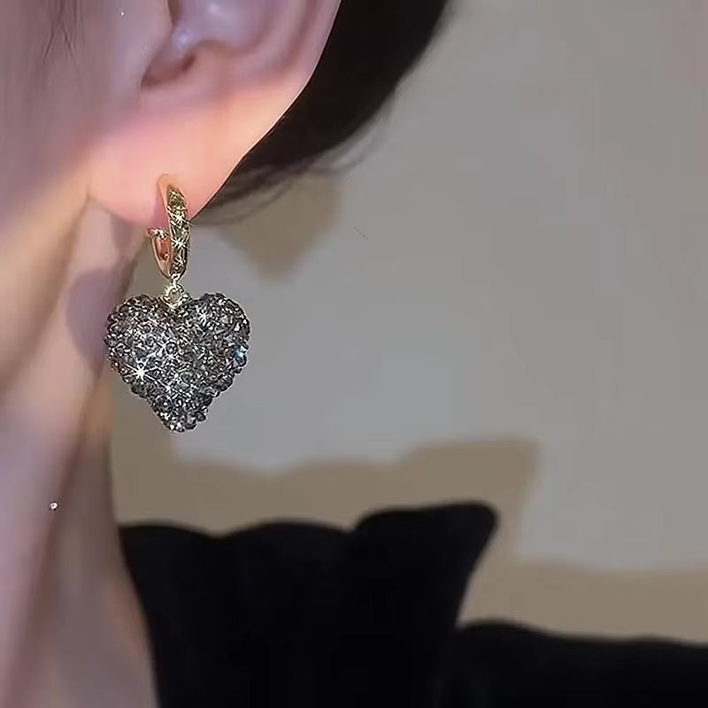 Korean New Design Fashion Jewelry Grey Love Crystal Pendant Earrings Elegant Women'S Evening Party Accessories