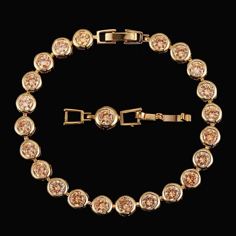 Pera Gorgeous Design Gold Color round Shape Purple Cubic Zirconia Stone Charm Link Bracelets Wedding Jewelry for Women B020