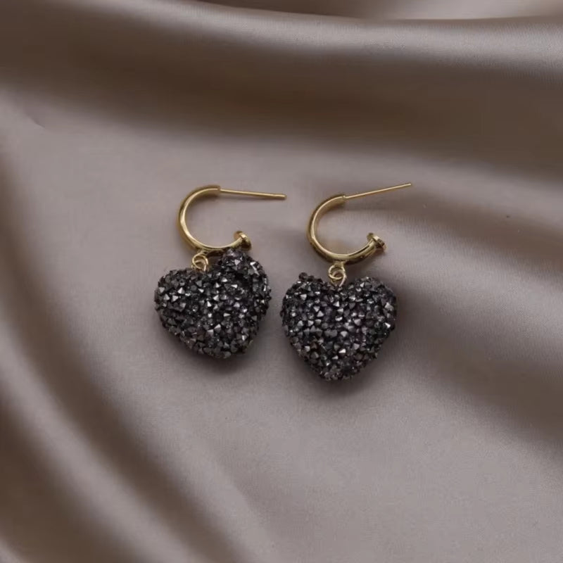 Korean New Design Fashion Jewelry Grey Love Crystal Pendant Earrings Elegant Women'S Evening Party Accessories