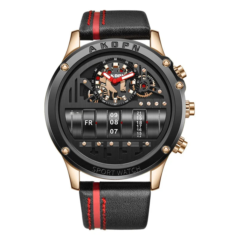 Business Casual Watch for Men Creative Men Wristwatch Unique Rotate Date Leather Strap Quartz Watch Male Military Sport Clock