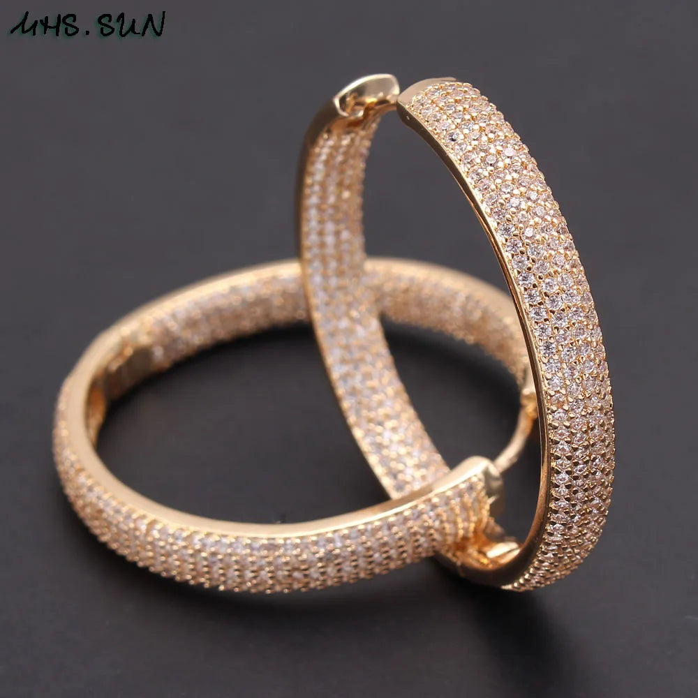 Luxury AAA Zircon Hoop Earrings for Women Gold Color round Circle Earring Wedding Party Engagement Gift Hot Sale