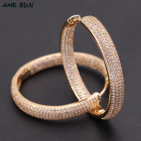 Luxury AAA Zircon Hoop Earrings for Women Gold Color round Circle Earring Wedding Party Engagement Gift Hot Sale