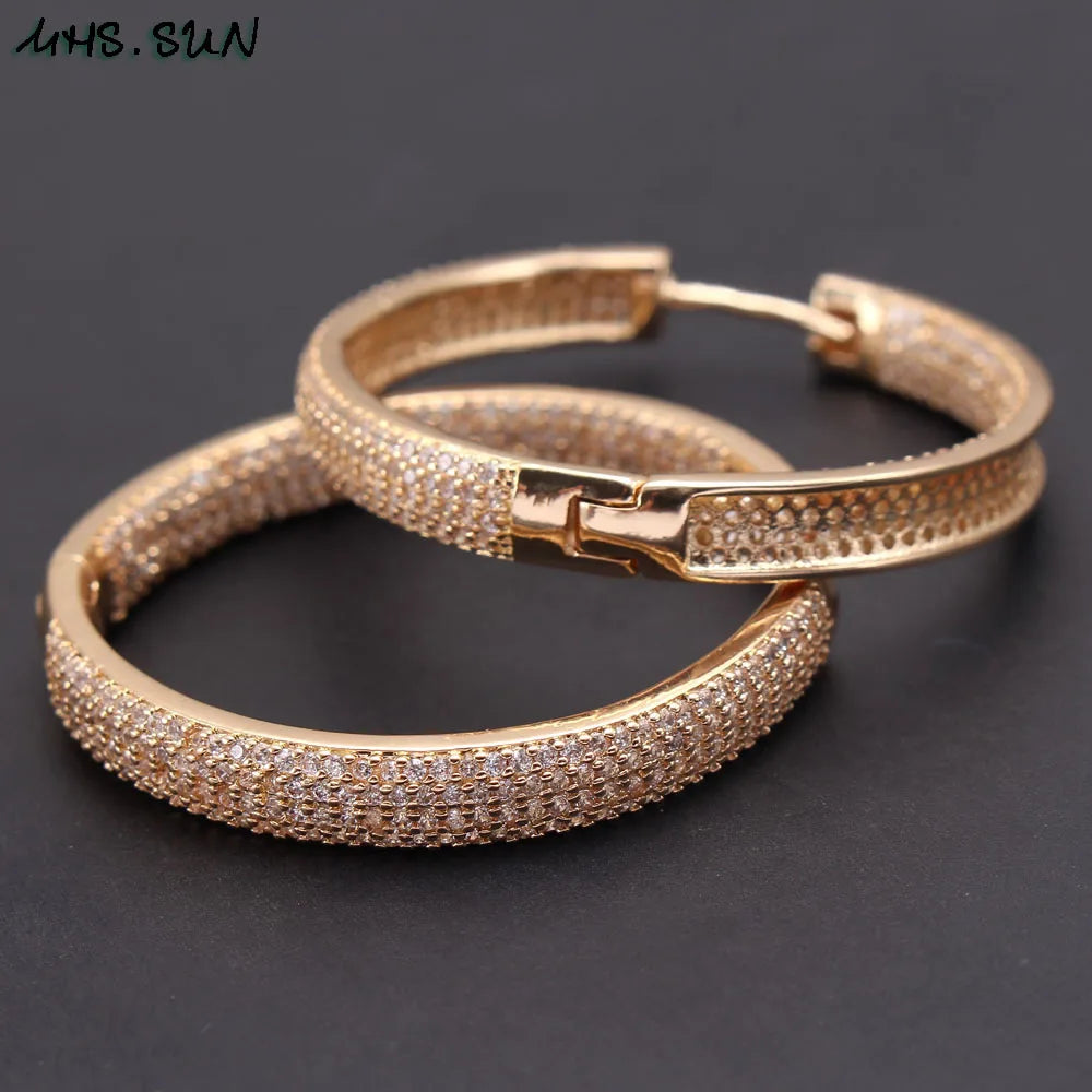 Luxury AAA Zircon Hoop Earrings for Women Gold Color round Circle Earring Wedding Party Engagement Gift Hot Sale
