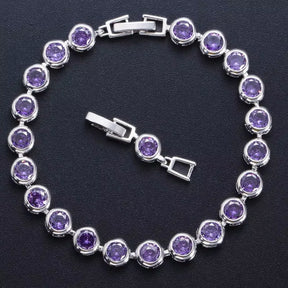 Pera Gorgeous Design Gold Color round Shape Purple Cubic Zirconia Stone Charm Link Bracelets Wedding Jewelry for Women B020
