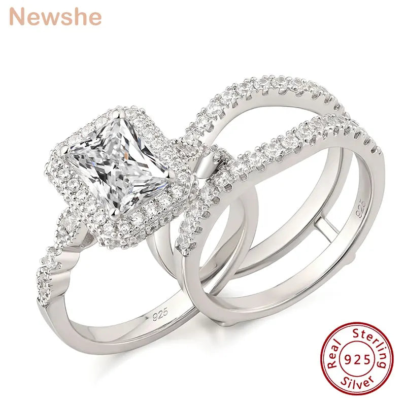 Solid 925 Sterling Silver Wedding Rings Set for Women AAAAA Grade CZ Engagement Ring Detachable Guard Bands
