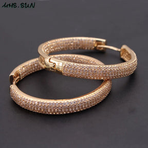 Luxury AAA Zircon Hoop Earrings for Women Gold Color round Circle Earring Wedding Party Engagement Gift Hot Sale