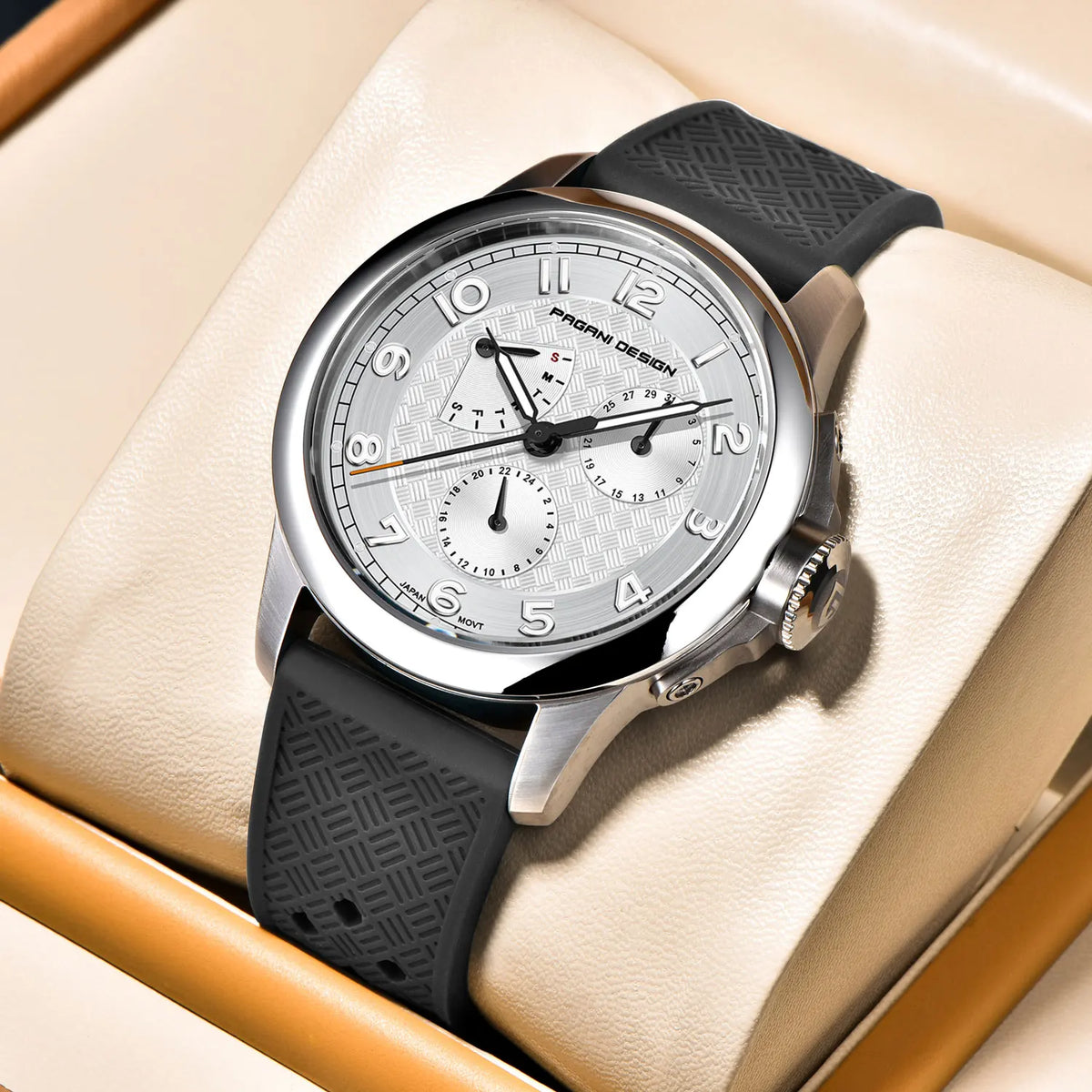 Man Watch 40Mm Japan TMI VH88 Movt Sapphire Crystal Calendar 24 Hours 100M Waterproof Quartz Wristwatch Reloj Homb