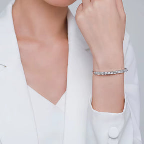Solid 925 Sterling Silver Classic Luxury Full Cubic Zirconia Bracelets for Women Girls Anti-Allergy Fine Jewelry Gifts
