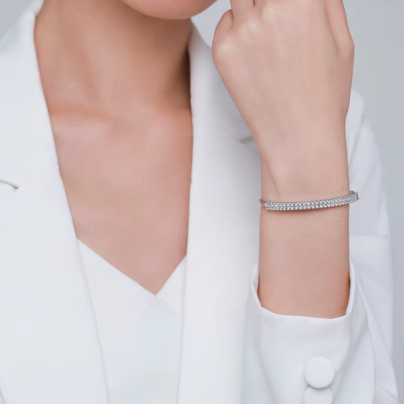 Solid 925 Sterling Silver Classic Luxury Full Cubic Zirconia Bracelets for Women Girls Anti-Allergy Fine Jewelry Gifts