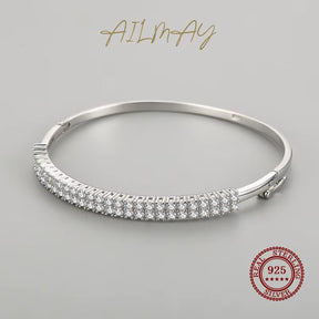 Solid 925 Sterling Silver Classic Luxury Full Cubic Zirconia Bracelets for Women Girls Anti-Allergy Fine Jewelry Gifts