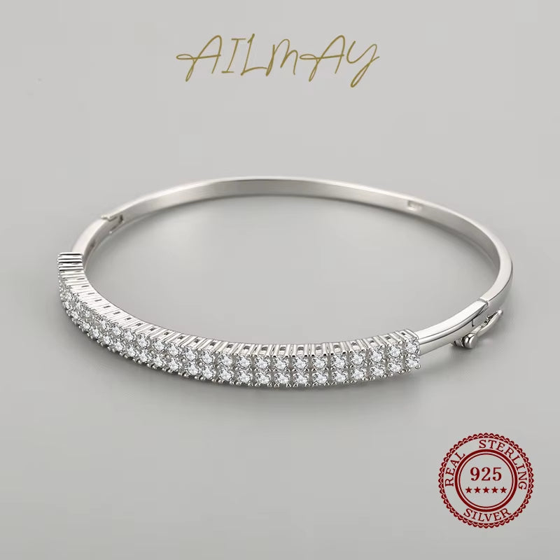 Solid 925 Sterling Silver Classic Luxury Full Cubic Zirconia Bracelets for Women Girls Anti-Allergy Fine Jewelry Gifts