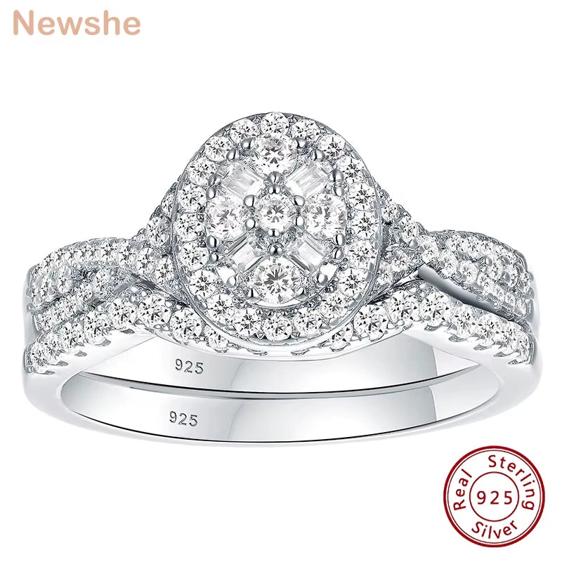 925 Sterling Silver Wedding Rings Set for Women Oval Halo Cubic Zircon Bridal Engagement Ring Jewelry Gift