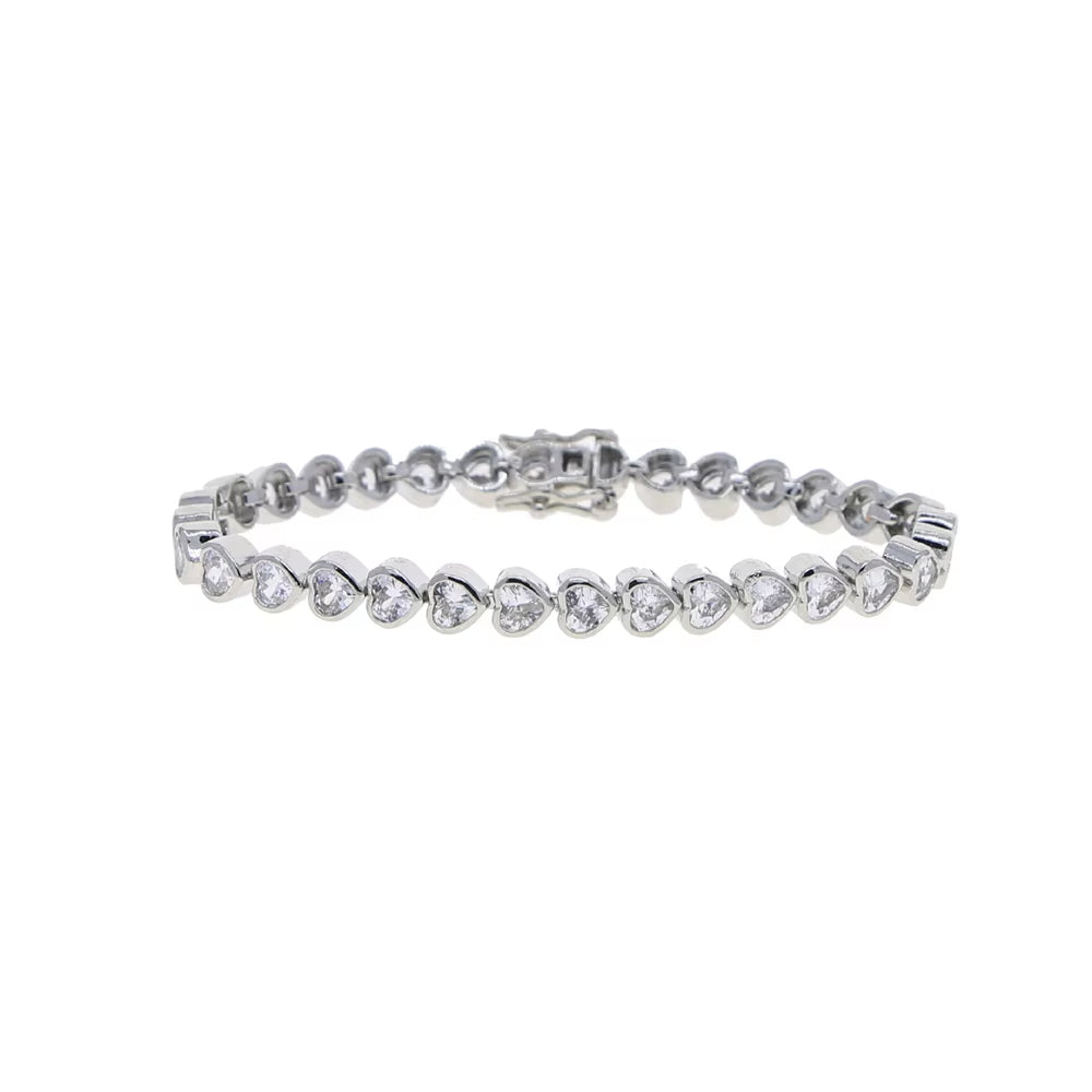 2025 New Iced Out AAA Cubic Zirconia Heart Tennis Chain Bracelet Silver Color CZ Charm Chain Bracelet Hip Hop Jewelry for Women