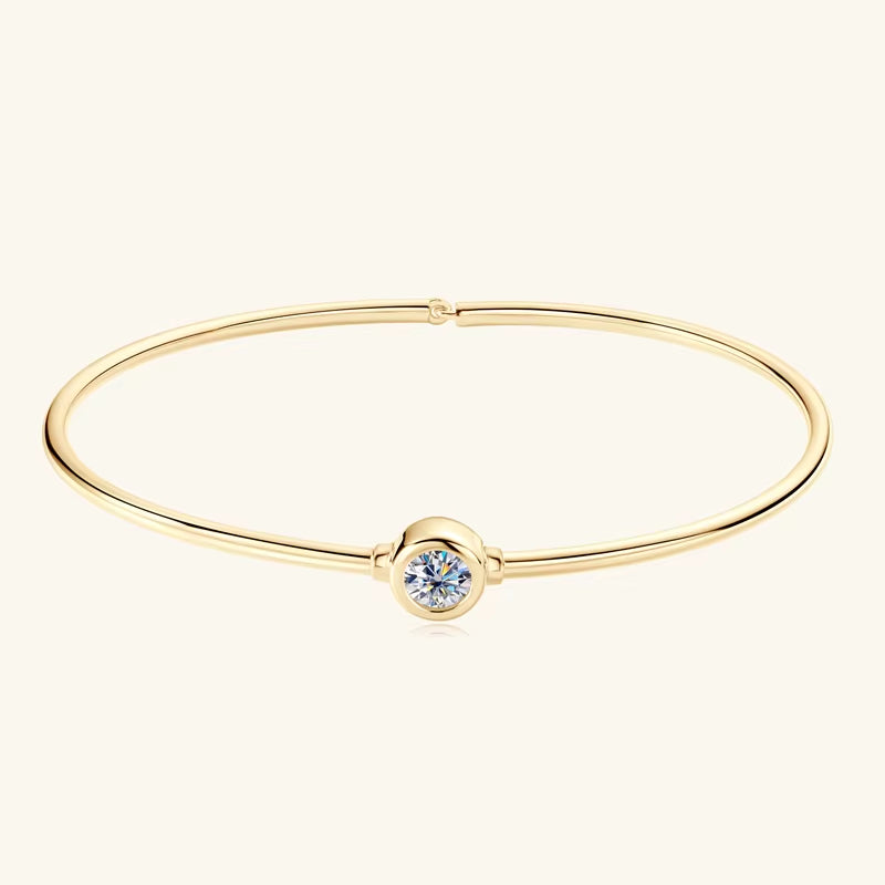 Original and Pure 925 Sterling Silver Cuff Bangle Bezel 5Mm Moissanite Bracelet for Women Simple Hand Chain Luxury Jewelry