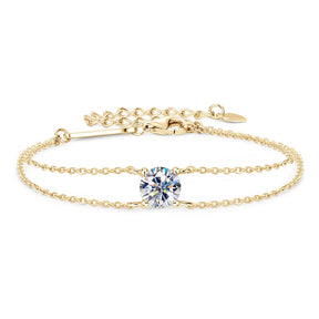 6.5Mm 1Ct Moissanite Bracelet 925 Sterling Silver Certified Double Chain Bracelets for Women Charm Wedding Jewelry Gift
