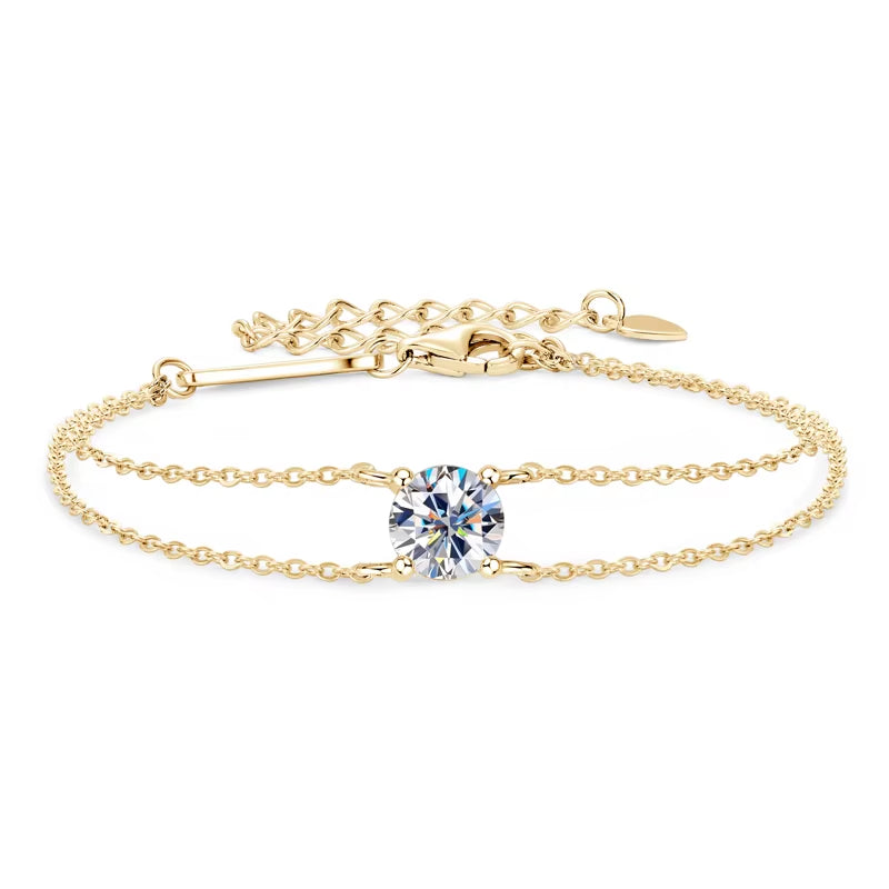 6.5Mm 1Ct Moissanite Bracelet 925 Sterling Silver Certified Double Chain Bracelets for Women Charm Wedding Jewelry Gift