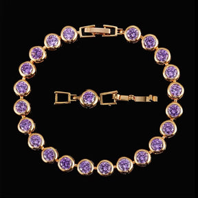 Pera Gorgeous Design Gold Color round Shape Purple Cubic Zirconia Stone Charm Link Bracelets Wedding Jewelry for Women B020