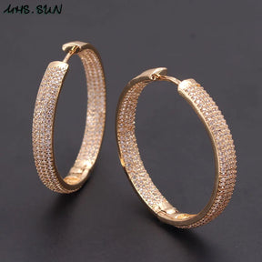 Luxury AAA Zircon Hoop Earrings for Women Gold Color round Circle Earring Wedding Party Engagement Gift Hot Sale