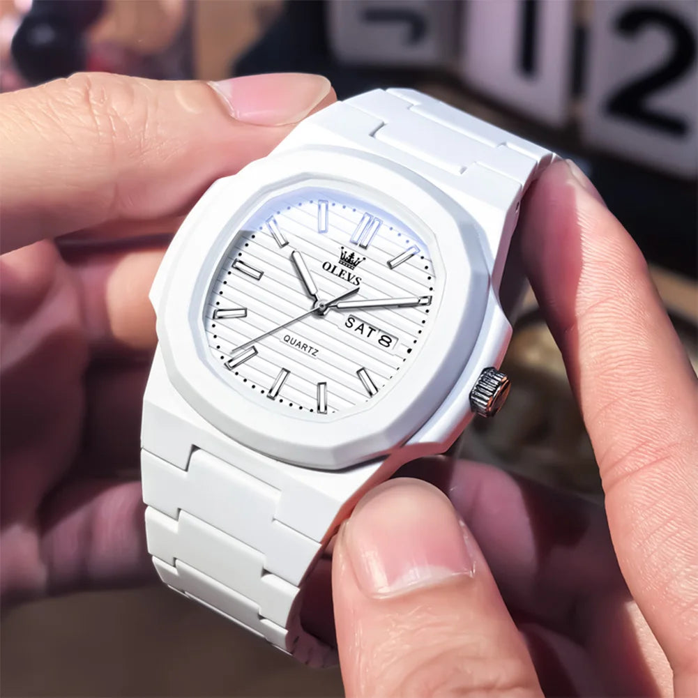 Luxury Man Wristwatch Waterproof Date Luminous Watch for Men White Resin Men'S Quartz Watches Reloj Hombre