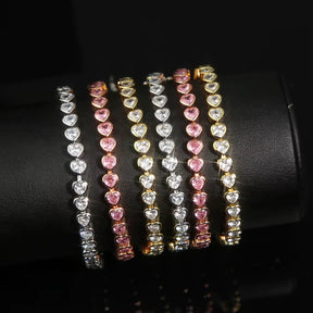 2025 New Iced Out AAA Cubic Zirconia Heart Tennis Chain Bracelet Silver Color CZ Charm Chain Bracelet Hip Hop Jewelry for Women