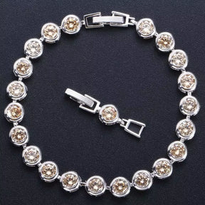 Pera Gorgeous Design Gold Color round Shape Purple Cubic Zirconia Stone Charm Link Bracelets Wedding Jewelry for Women B020