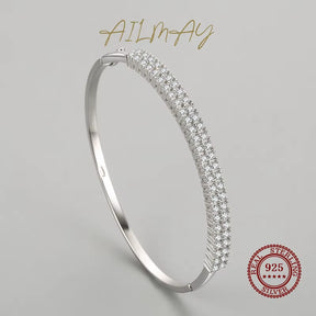 Solid 925 Sterling Silver Classic Luxury Full Cubic Zirconia Bracelets for Women Girls Anti-Allergy Fine Jewelry Gifts
