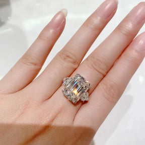 4CT Rectangular Mosonite Ring Emerald Cut Solid S925 Silver Women'S Jewelry Gift