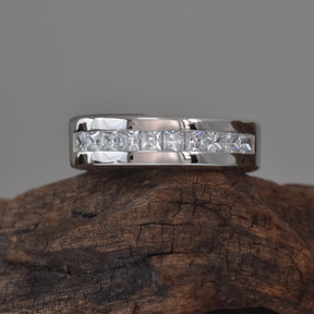 925 Sterling Silver Moissanite Mens Wedding Band Half Eternity Princess Cut Lab Created Diamond Ring Luxury Jewelry