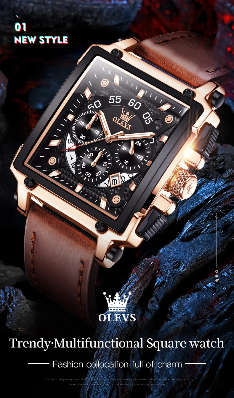 Luxury Waterproof Men's Square Quartz Watch