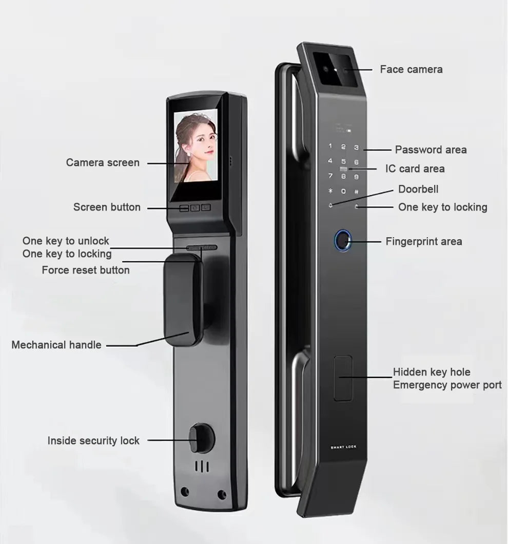 3D Face Recognition Keyless Smart Door Lock with Camera & Fingerprint Access