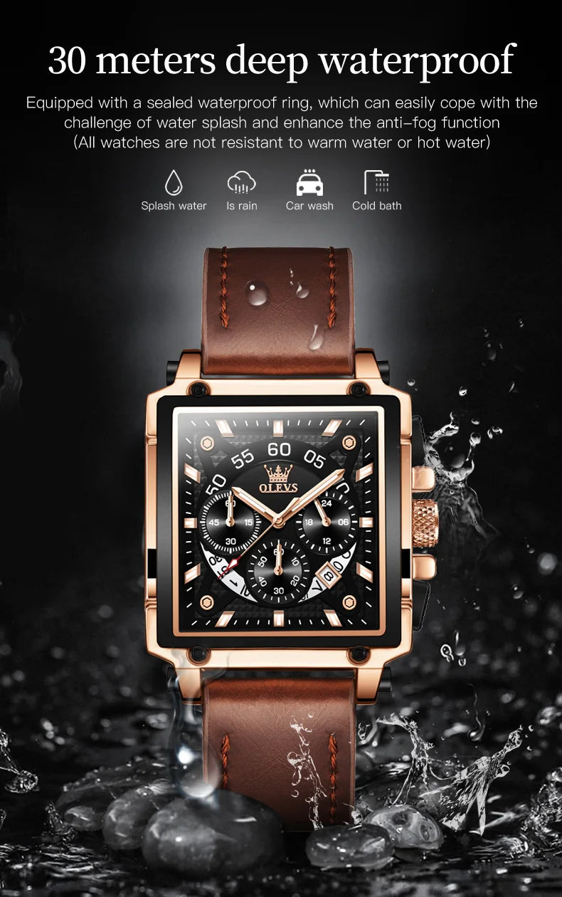 Luxury Waterproof Men's Square Quartz Watch