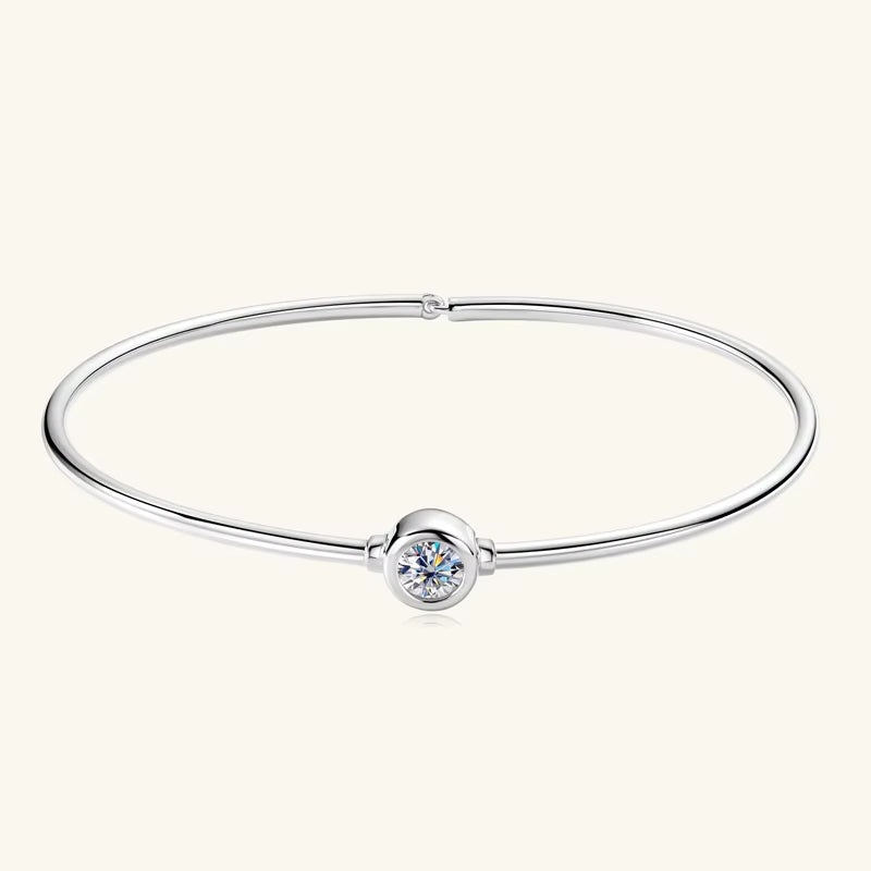 Original and Pure 925 Sterling Silver Cuff Bangle Bezel 5Mm Moissanite Bracelet for Women Simple Hand Chain Luxury Jewelry