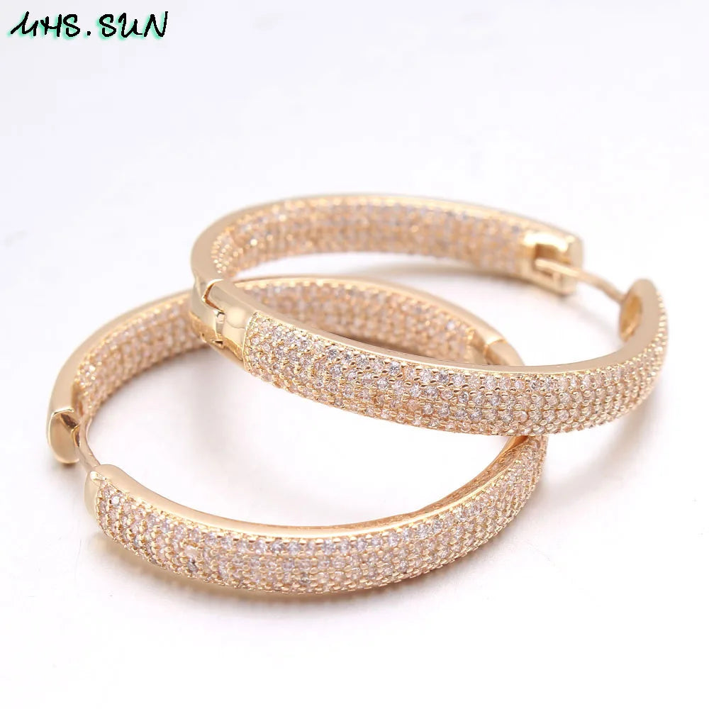 Luxury AAA Zircon Hoop Earrings for Women Gold Color round Circle Earring Wedding Party Engagement Gift Hot Sale