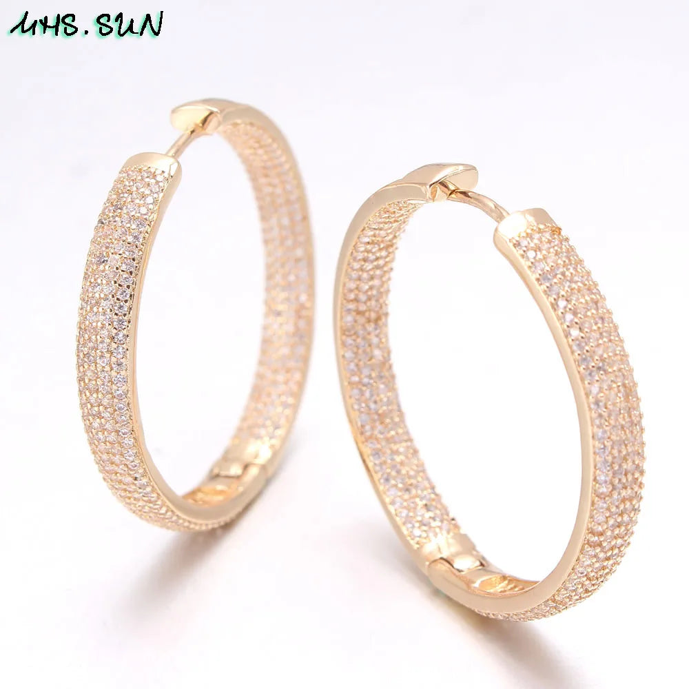 Luxury AAA Zircon Hoop Earrings for Women Gold Color round Circle Earring Wedding Party Engagement Gift Hot Sale
