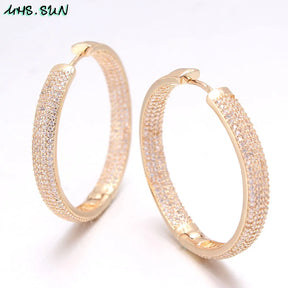 Luxury AAA Zircon Hoop Earrings for Women Gold Color round Circle Earring Wedding Party Engagement Gift Hot Sale