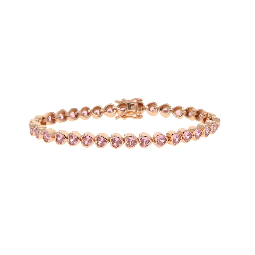 2025 New Iced Out AAA Cubic Zirconia Heart Tennis Chain Bracelet Silver Color CZ Charm Chain Bracelet Hip Hop Jewelry for Women