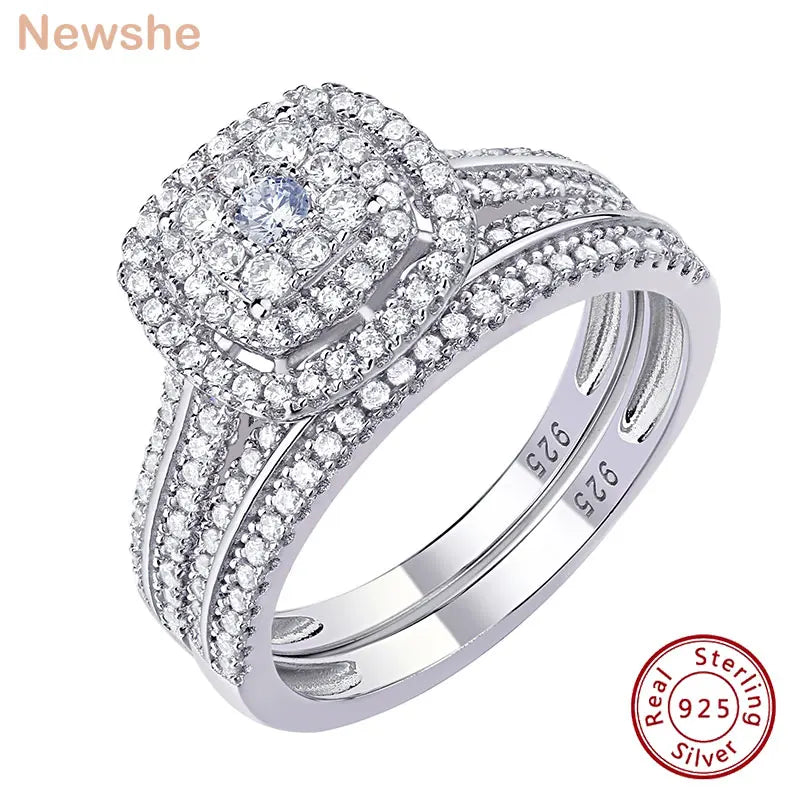 2Pcs Wedding Rings for Women Solid 925 Sterling Silver Engagement Ring Bridal Set 1.6Ct Halo round Cut AAAAA Zircon