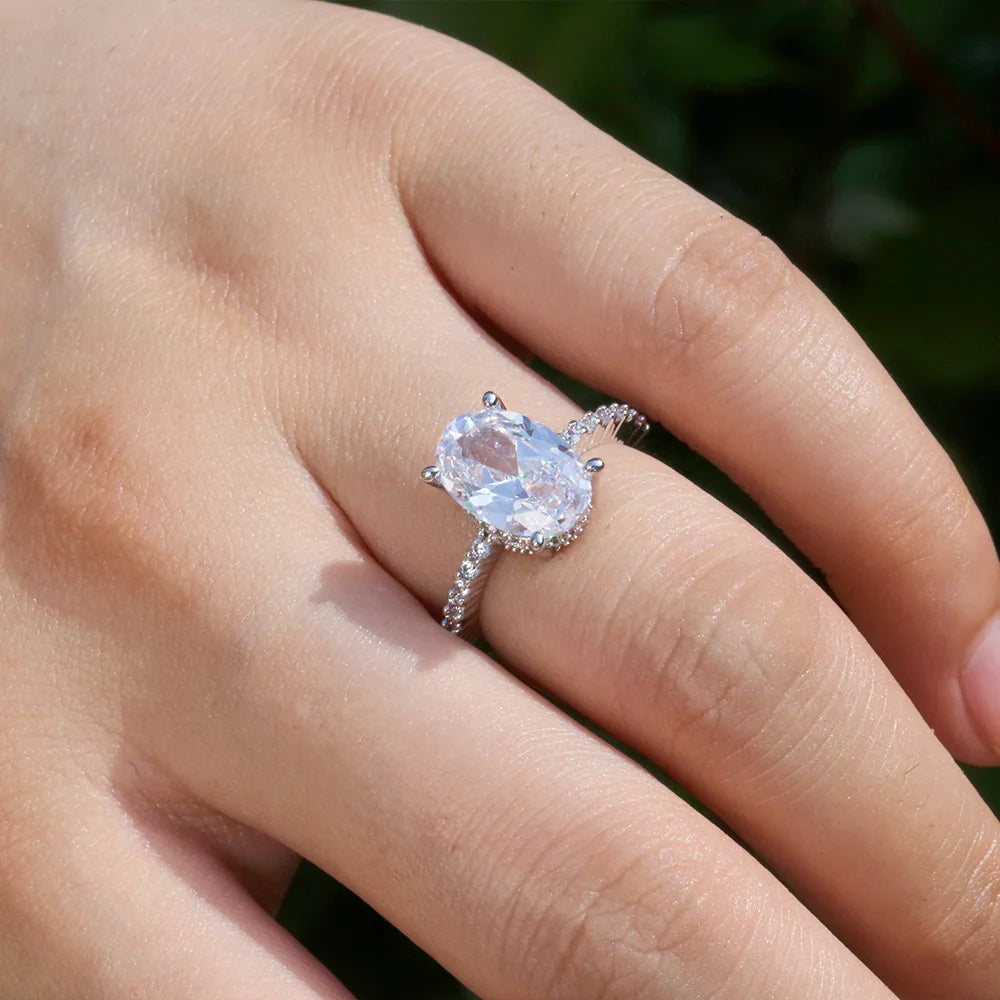 Dainty Female Rings 925 Sterling Silver AAA Oval Cubic Zircon Rings for Women Promise Love round Moissanite Wedding Jewelry