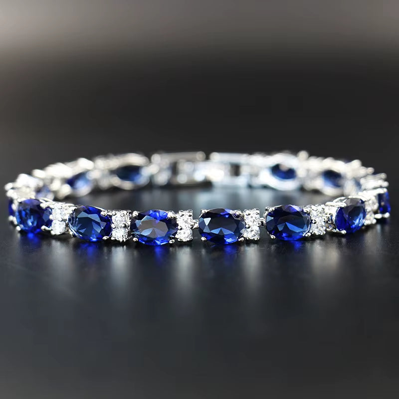 Fashion Hand Jewelry Geometry Gemstone Bracelet for Women Delicate Artificial Sapphire Female Accessory for Wedding