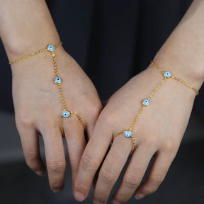 Wholesale Fashion Women Jewelry Hand Chain Gold Color Blue Enamel Evil Eye Charm Chain Bracelet